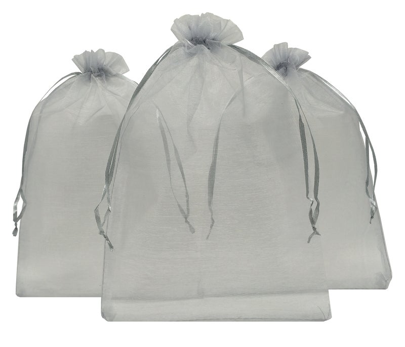 Ankirol 100pcs Sheer Organza Favor Bags 8 X 12 inch Large Organza Drawstring Bags (grey) - Image 1